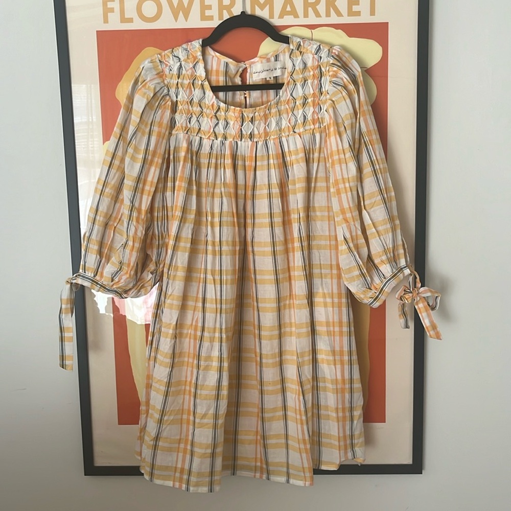 Daughters of India Yellow and White Plaid Mini Dress